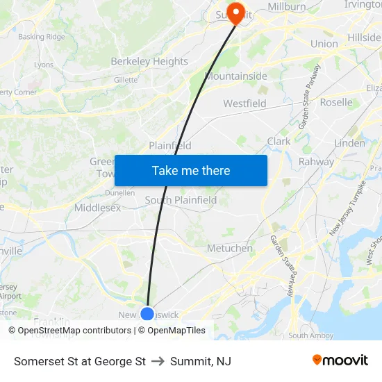 Somerset St at George St to Summit, NJ map