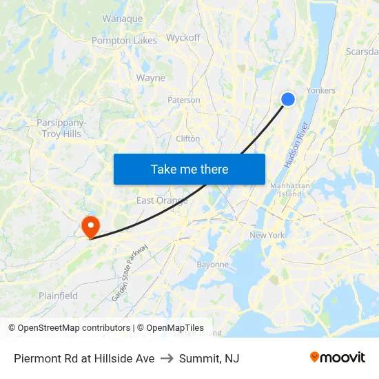 Piermont Rd at Hillside Ave to Summit, NJ map