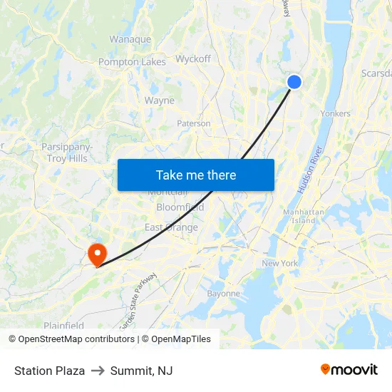 Station Plaza to Summit, NJ map