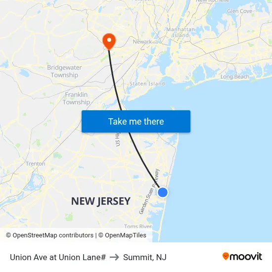 Union Ave at Union Lane# to Summit, NJ map