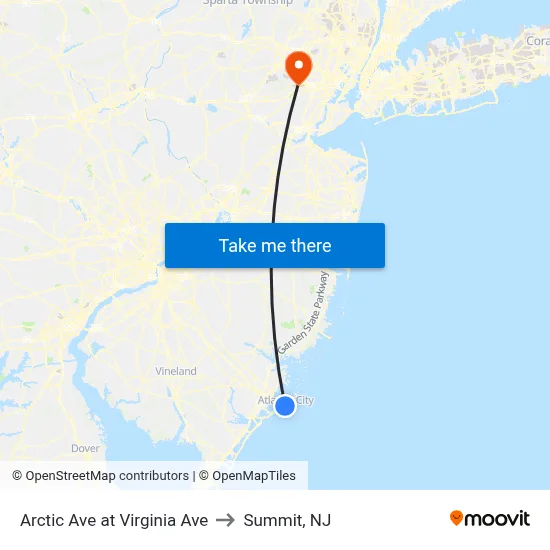 Arctic Ave at Virginia Ave to Summit, NJ map