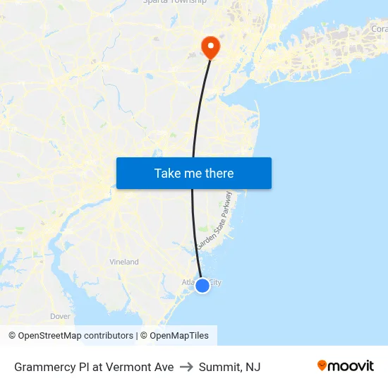 Grammercy Pl at Vermont Ave to Summit, NJ map