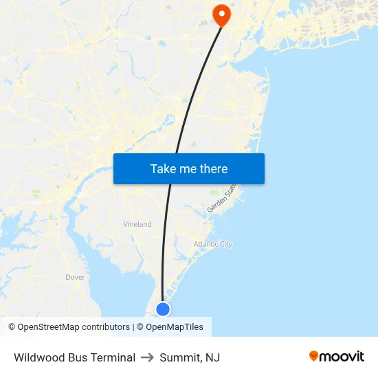 Wildwood Bus Terminal to Summit, NJ map