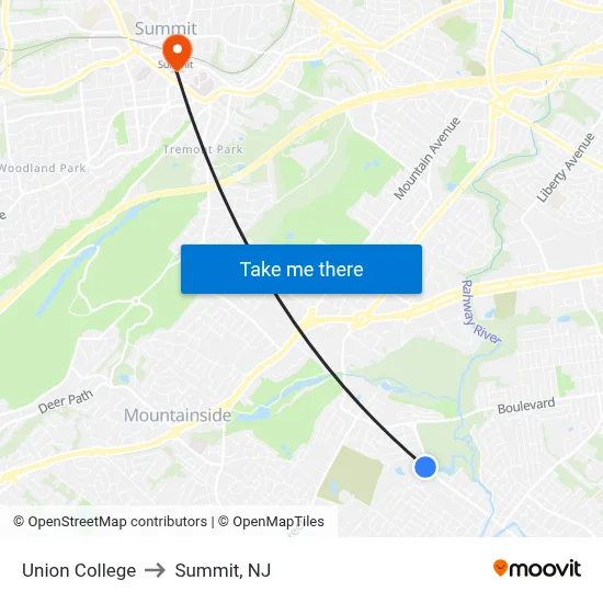 Union College to Summit, NJ map