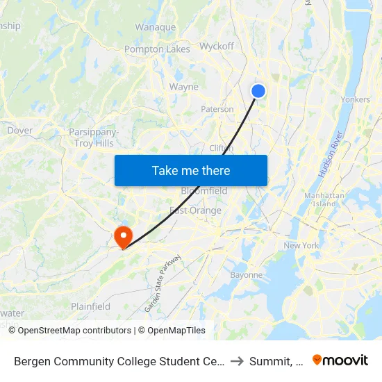 Bergen Community College Student Center to Summit, NJ map