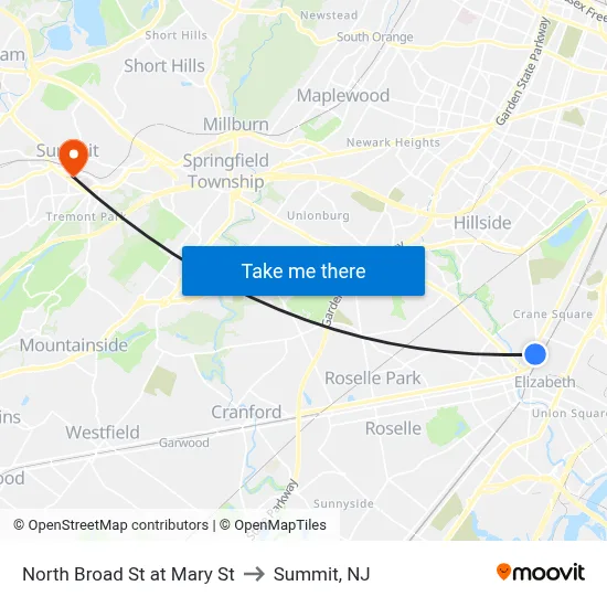 North Broad St at Mary St to Summit, NJ map