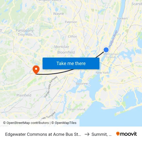 Edgewater Commons at Acme Bus Stop to Summit, NJ map