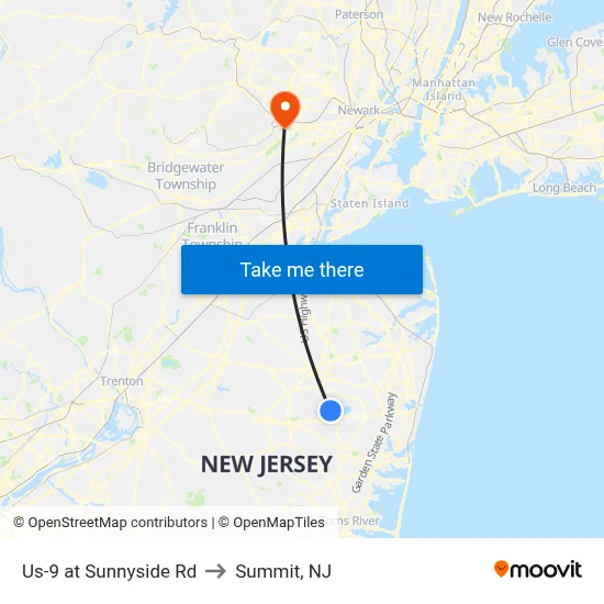 Us-9 at Sunnyside Rd to Summit, NJ map
