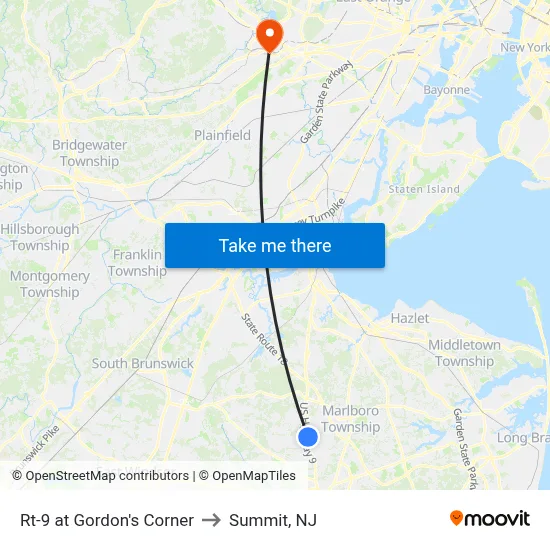 Rt-9 at Gordon's Corner to Summit, NJ map