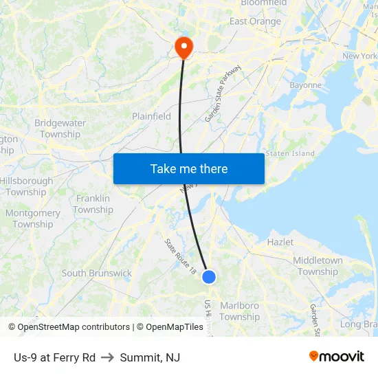 Us-9 at Ferry Rd to Summit, NJ map