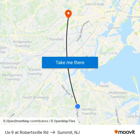 Us-9 at Robertsville Rd to Summit, NJ map