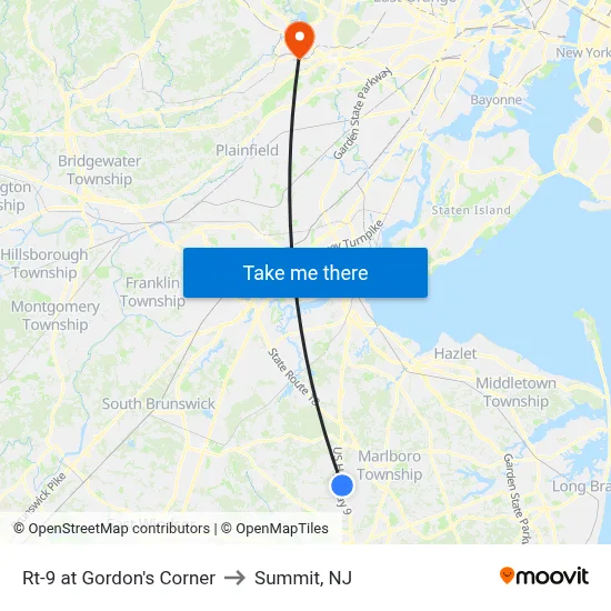 Rt-9 at Gordon's Corner to Summit, NJ map