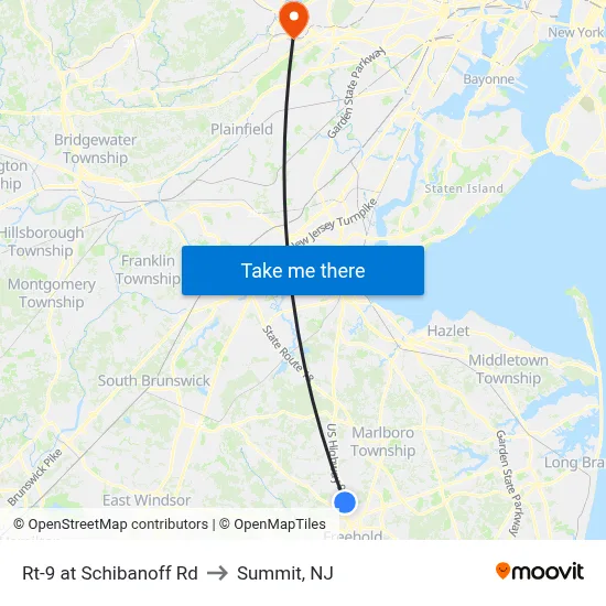 Rt-9 at Schibanoff Rd to Summit, NJ map