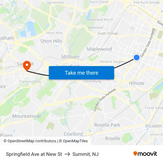 Springfield Ave at New St to Summit, NJ map
