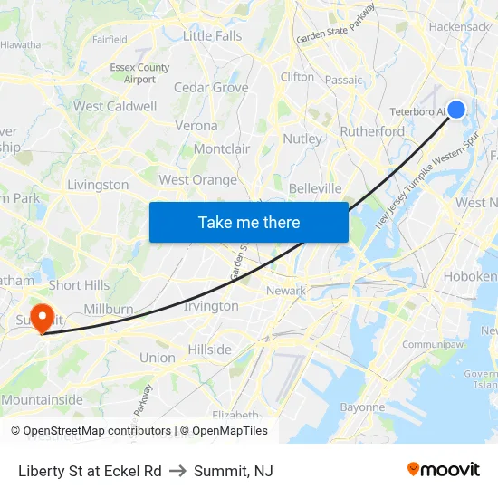 Liberty St at Eckel Rd to Summit, NJ map