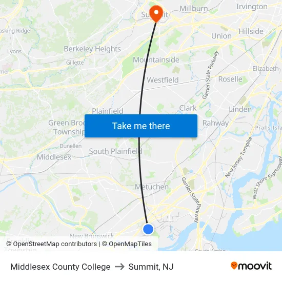 Middlesex County College to Summit, NJ map