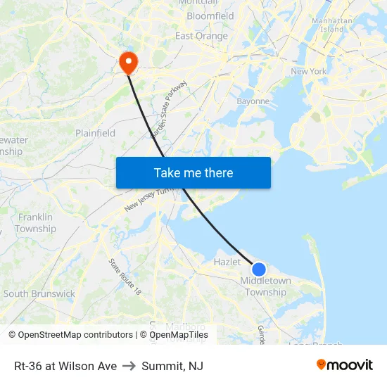 Rt-36 at Wilson Ave to Summit, NJ map