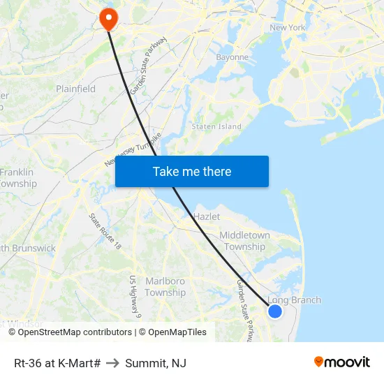 Rt-36 at K-Mart# to Summit, NJ map