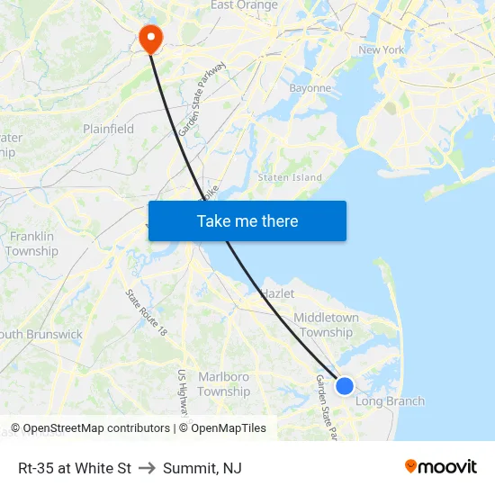 Rt-35 at White St to Summit, NJ map