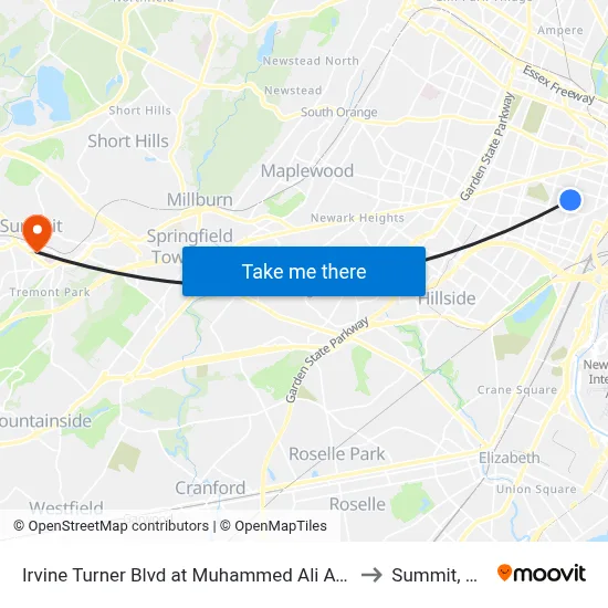 Irvine Turner Blvd at Muhammed Ali Ave to Summit, NJ map