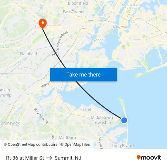 Rt-36 at Miller St to Summit, NJ map