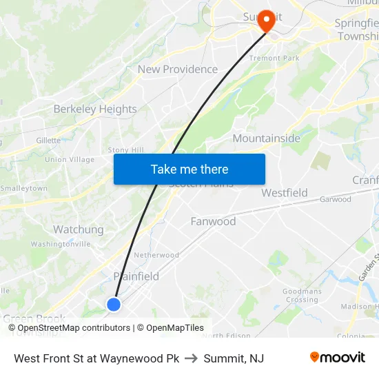 West Front St at Waynewood Pk to Summit, NJ map