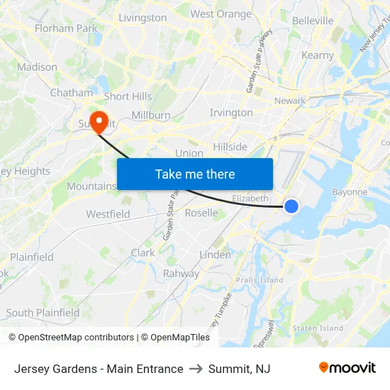 Jersey Gardens - Main Entrance to Summit, NJ map