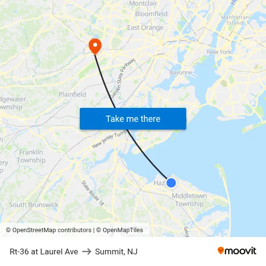 Rt-36 at Laurel Ave to Summit, NJ map