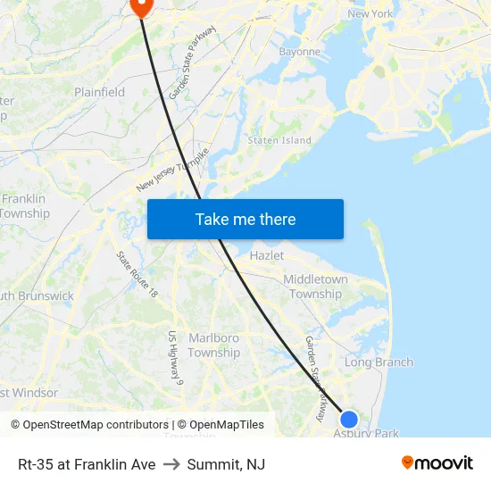 Rt-35 at Franklin Ave to Summit, NJ map