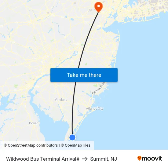Wildwood Bus Terminal Arrival# to Summit, NJ map