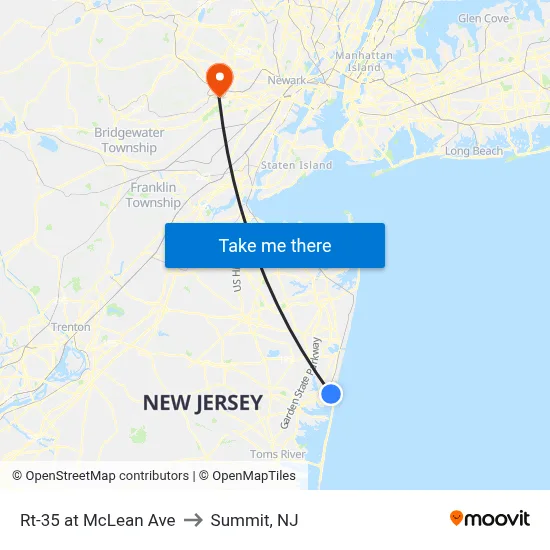 Rt-35 at McLean Ave to Summit, NJ map