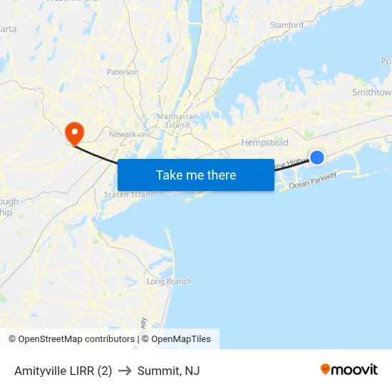 Amityville LIRR (2) to Summit, NJ map