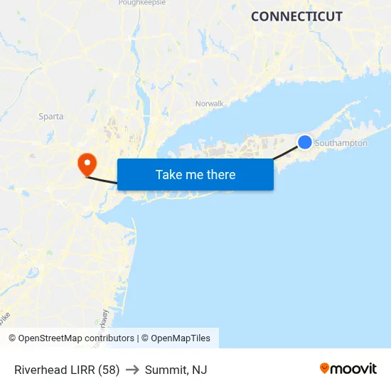 Riverhead LIRR (58) to Summit, NJ map
