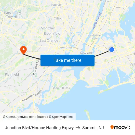 Junction Blvd/Horace Harding Expwy to Summit, NJ map