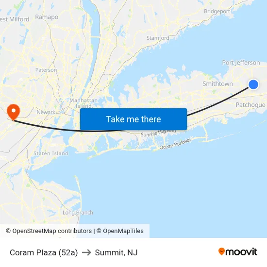 Coram Plaza (52a) to Summit, NJ map