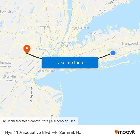 Nys 110/Executive Blvd to Summit, NJ map
