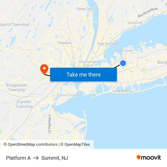Platform A to Summit, NJ map