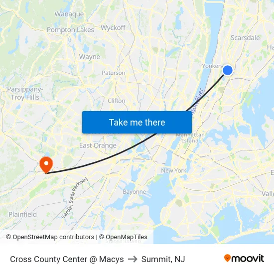 Cross County Center @ Macys to Summit, NJ map