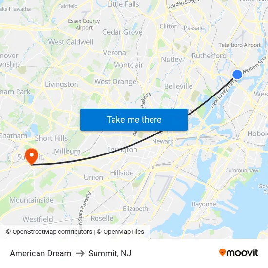 American Dream to Summit, NJ map