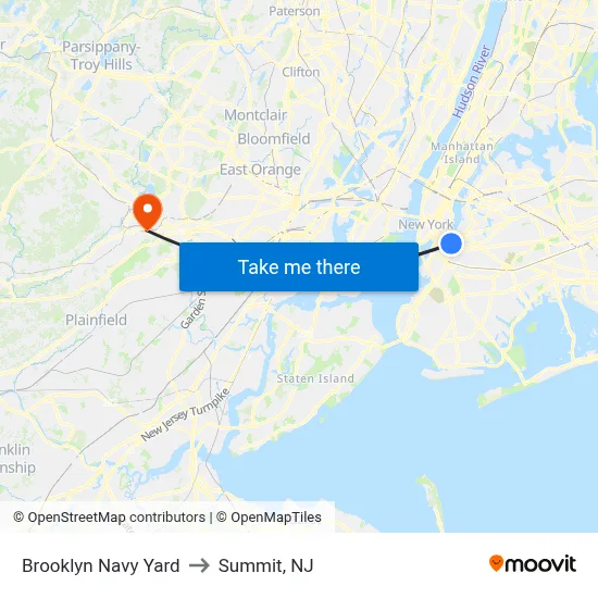 Brooklyn Navy Yard to Summit, NJ map