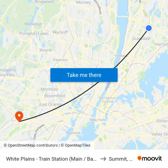 White Plains - Train Station (Main / Bank) to Summit, NJ map
