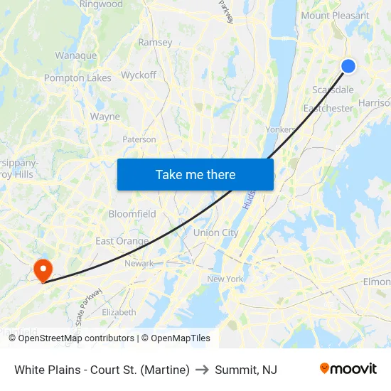 White Plains - Court St. (Martine) to Summit, NJ map