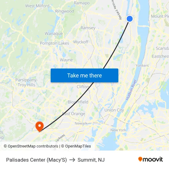 Palisades Center (Macy'S) to Summit, NJ map