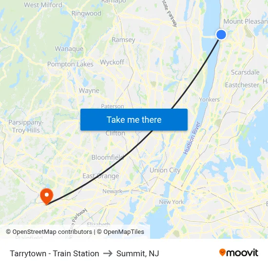 Tarrytown - Train Station to Summit, NJ map