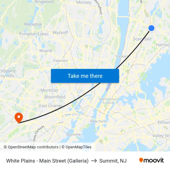 White Plains - Main Street (Galleria) to Summit, NJ map
