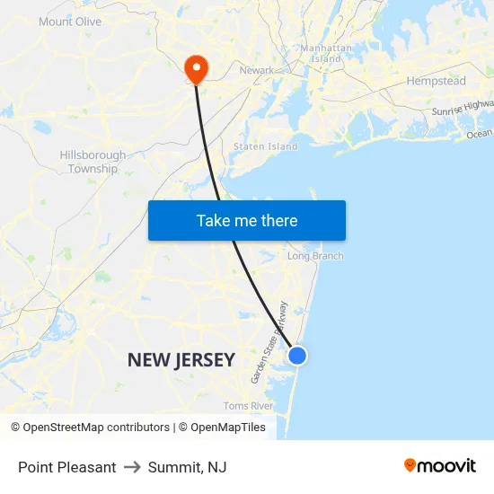 Point Pleasant to Summit, NJ map