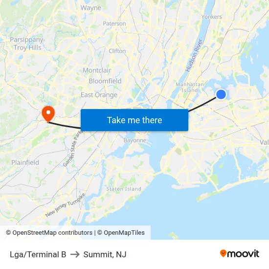 Lga/Terminal B to Summit, NJ map