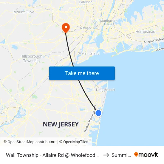 Wall Township - Allaire Rd @ Wholefoods (Northbound) to Summit, NJ map