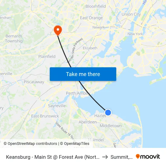Keansburg -  Main St @ Forest Ave (Northbound) to Summit, NJ map