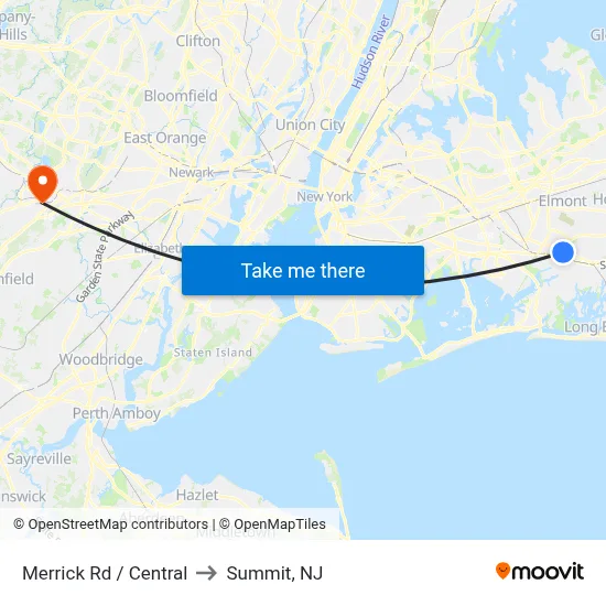 Merrick Rd / Central to Summit, NJ map